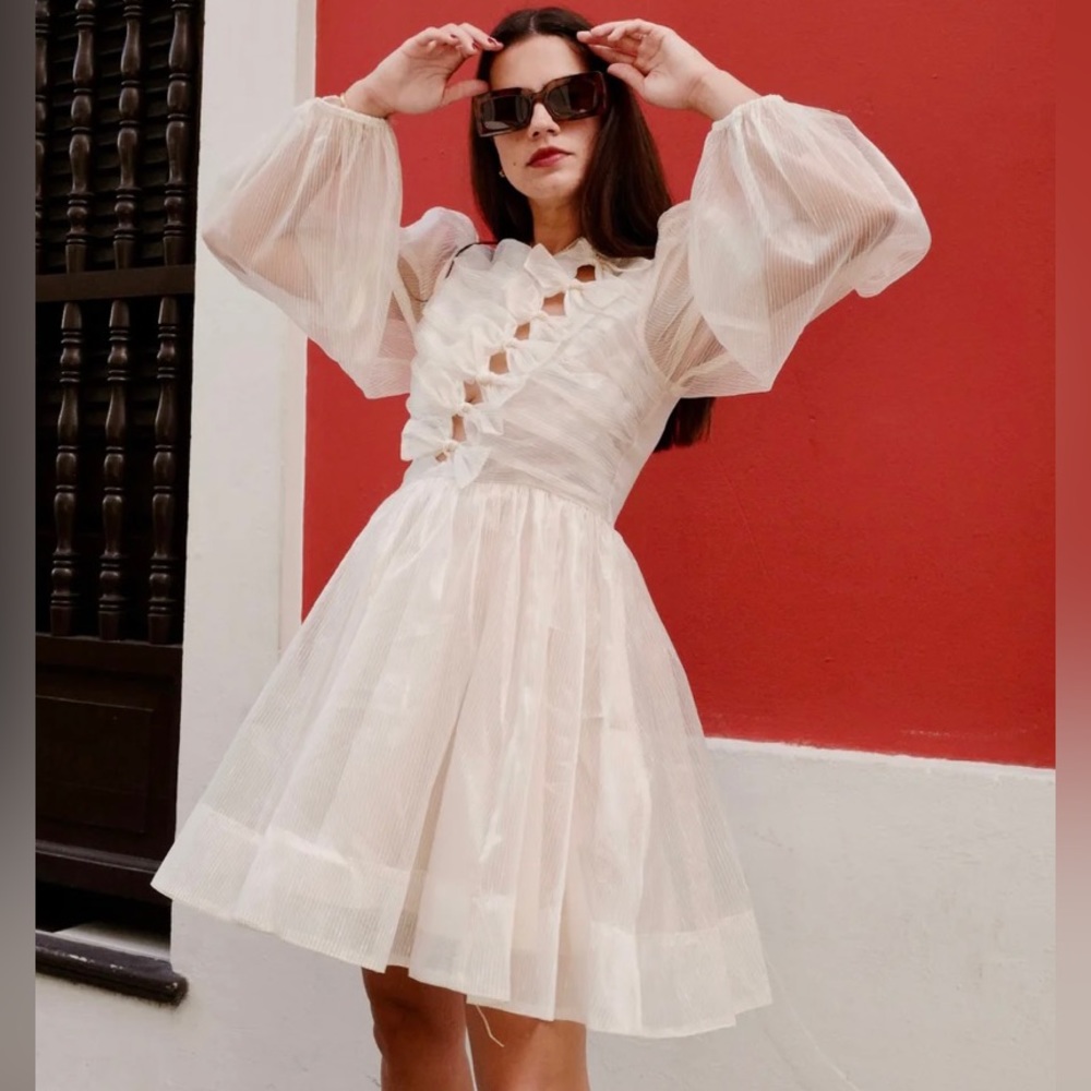 Gold bow front mini dress. Sofie the Label